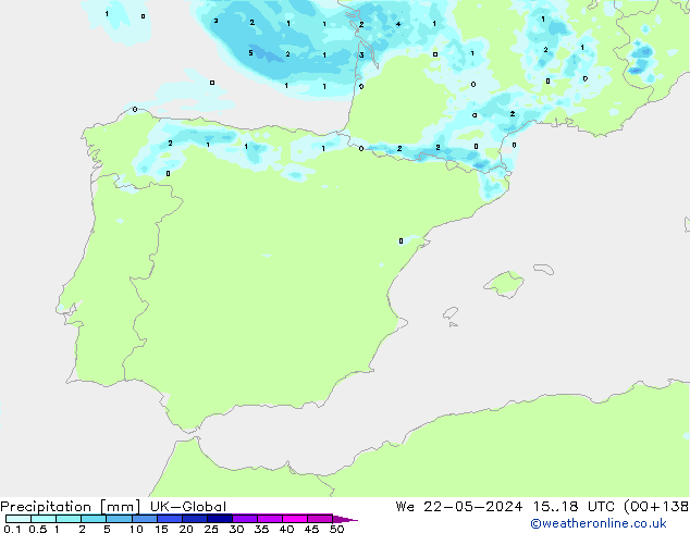 Neerslag UK-Global wo 22.05.2024 18 UTC