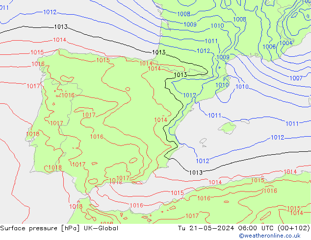 приземное давление UK-Global вт 21.05.2024 06 UTC
