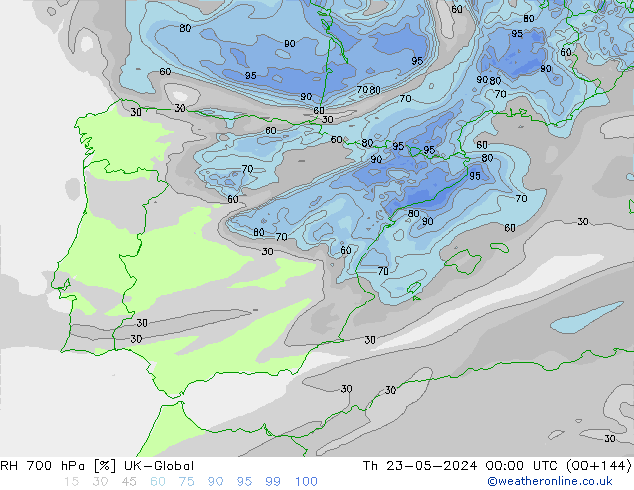 RH 700 hPa UK-Global Th 23.05.2024 00 UTC