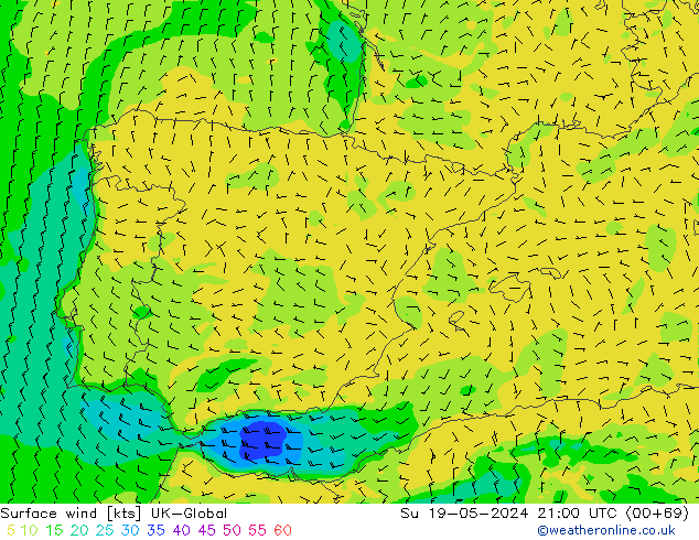 Vent 10 m UK-Global dim 19.05.2024 21 UTC
