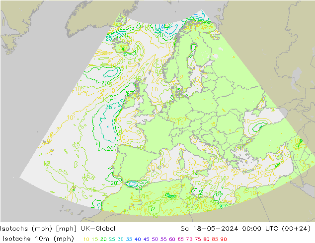 Isotachen (mph) UK-Global Sa 18.05.2024 00 UTC