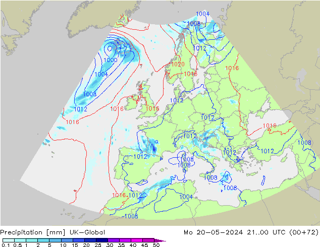 Precipitation UK-Global Mo 20.05.2024 00 UTC