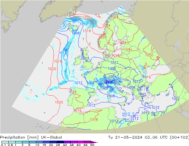 Precipitation UK-Global Tu 21.05.2024 06 UTC