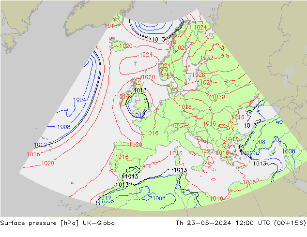 Atmosférický tlak UK-Global Čt 23.05.2024 12 UTC