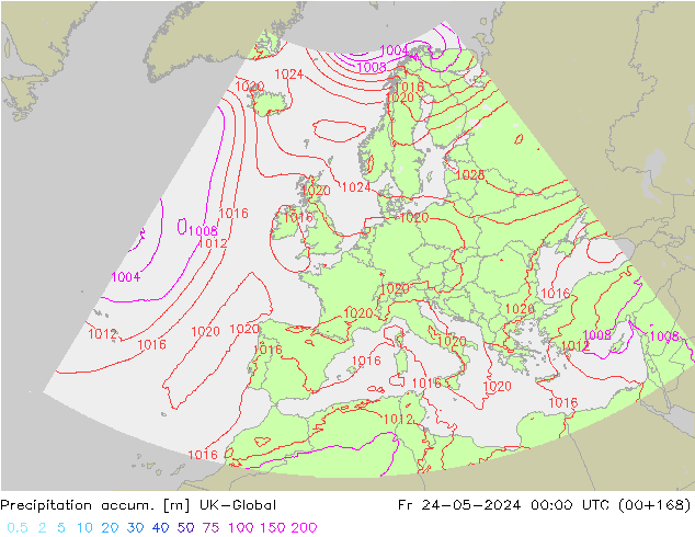 Toplam Yağış UK-Global Cu 24.05.2024 00 UTC