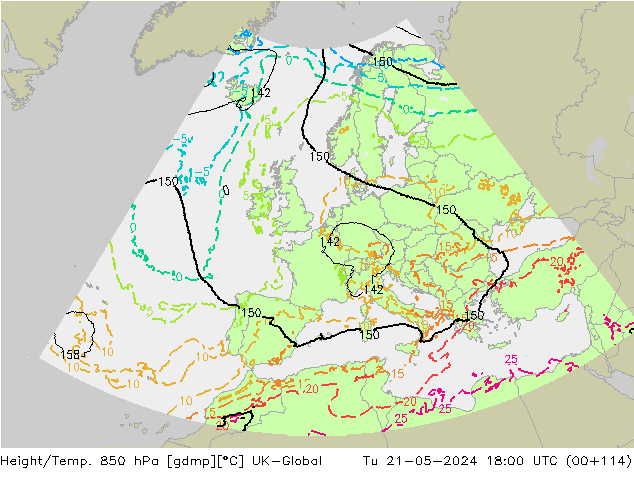 Yükseklik/Sıc. 850 hPa UK-Global Sa 21.05.2024 18 UTC