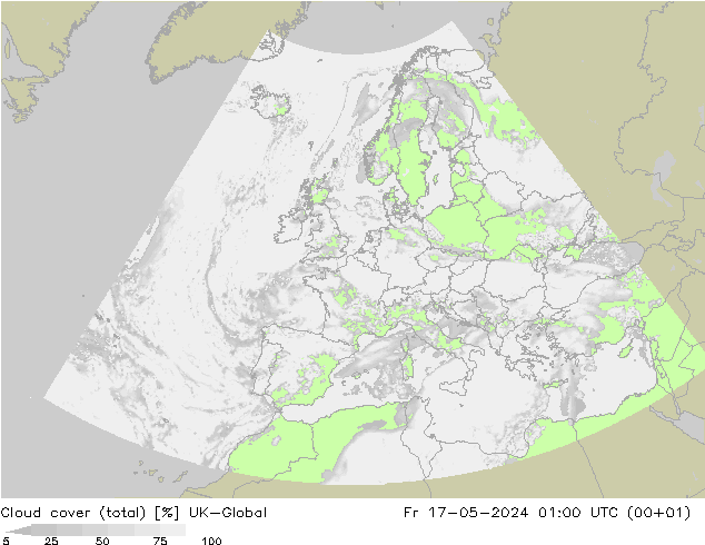 Cloud cover (total) UK-Global Fr 17.05.2024 01 UTC