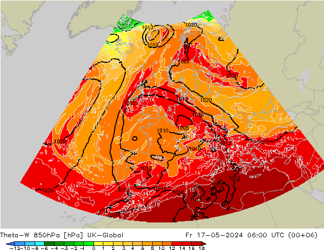Theta-W 850hPa UK-Global 星期五 17.05.2024 06 UTC