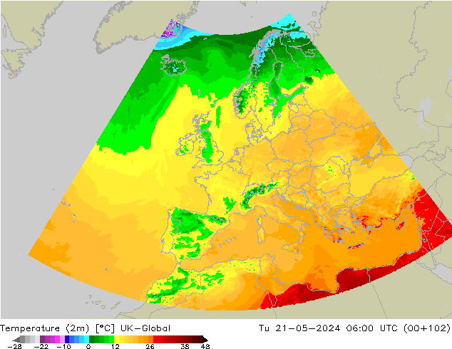 Temperatura (2m) UK-Global mar 21.05.2024 06 UTC