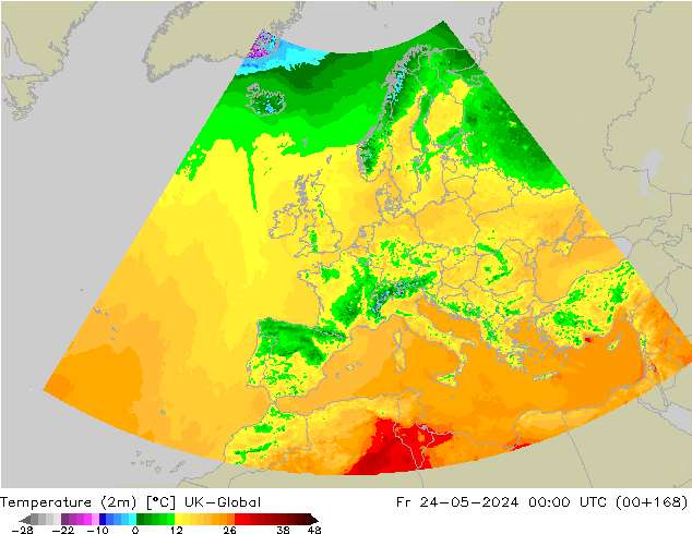 Temperaturkarte (2m) UK-Global Fr 24.05.2024 00 UTC