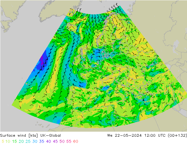 Surface wind UK-Global We 22.05.2024 12 UTC