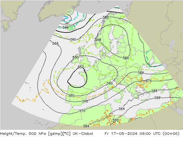 Yükseklik/Sıc. 500 hPa UK-Global Cu 17.05.2024 06 UTC