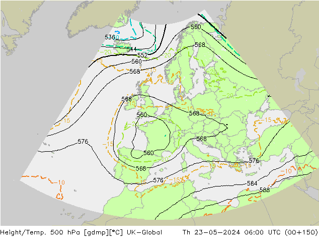 Height/Temp. 500 hPa UK-Global czw. 23.05.2024 06 UTC