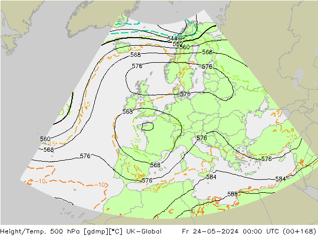 Yükseklik/Sıc. 500 hPa UK-Global Cu 24.05.2024 00 UTC