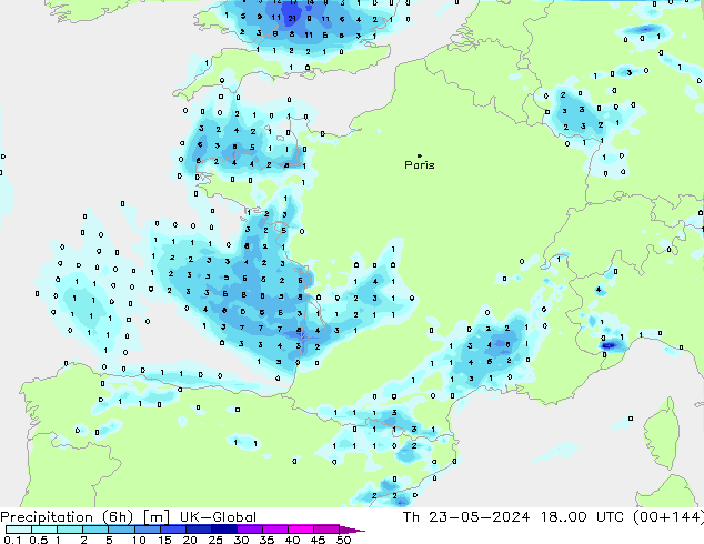 Yağış (6h) UK-Global Per 23.05.2024 00 UTC