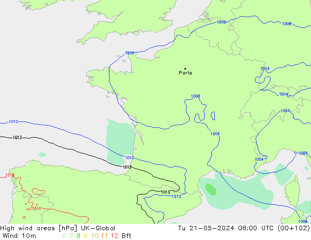 High wind areas UK-Global Tu 21.05.2024 06 UTC