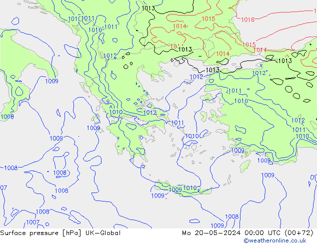 Atmosférický tlak UK-Global Po 20.05.2024 00 UTC