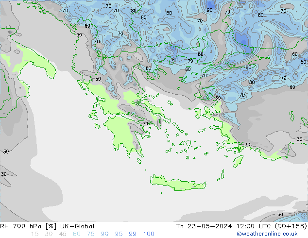 RH 700 hPa UK-Global Th 23.05.2024 12 UTC