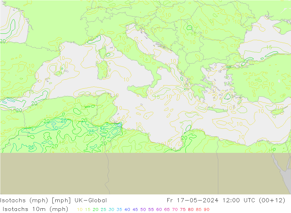 Isotachs (mph) UK-Global Fr 17.05.2024 12 UTC