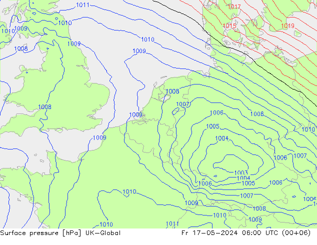 Presión superficial UK-Global vie 17.05.2024 06 UTC