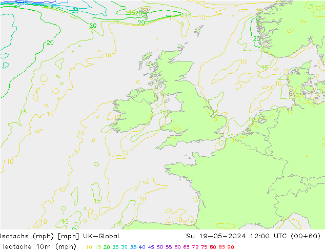 Eşrüzgar Hızları mph UK-Global Paz 19.05.2024 12 UTC