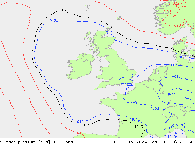 Presión superficial UK-Global mar 21.05.2024 18 UTC