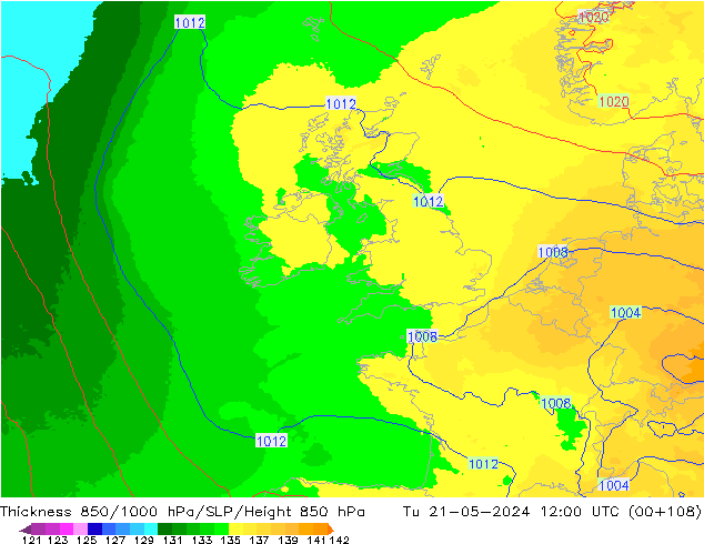 Thck 850-1000 hPa UK-Global Tu 21.05.2024 12 UTC