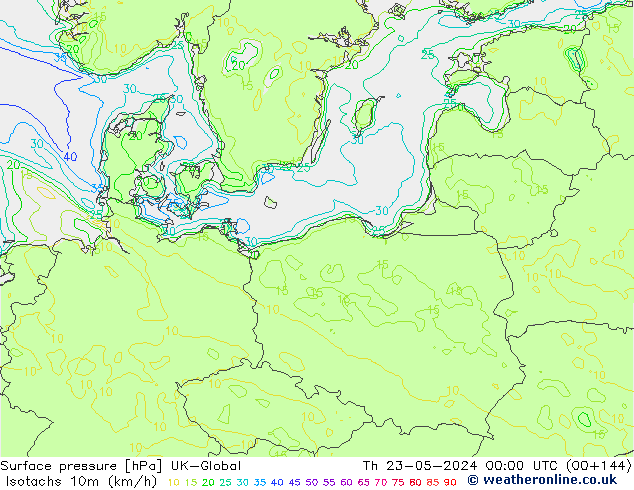 Isotachen (km/h) UK-Global do 23.05.2024 00 UTC