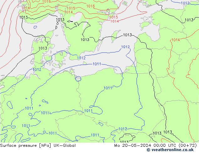 Pressione al suolo UK-Global lun 20.05.2024 00 UTC