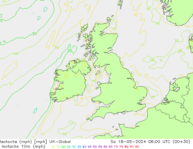 Isotachs (mph) UK-Global So 18.05.2024 06 UTC
