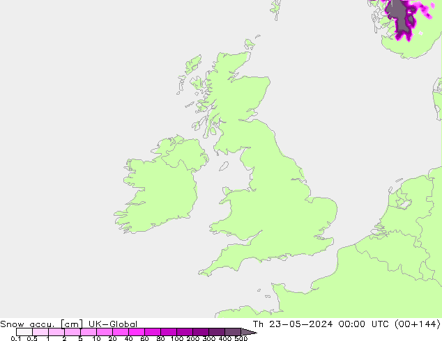 Snow accu. UK-Global czw. 23.05.2024 00 UTC