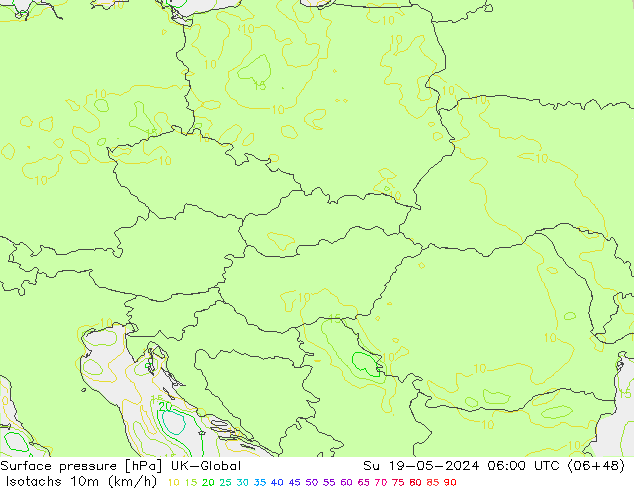 Eşrüzgar Hızları (km/sa) UK-Global Paz 19.05.2024 06 UTC