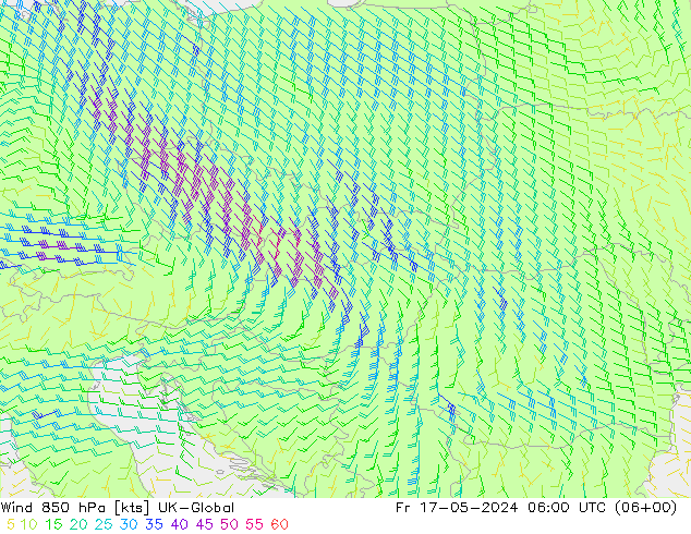 Wind 850 hPa UK-Global Fr 17.05.2024 06 UTC