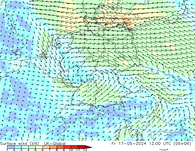 Surface wind (bft) UK-Global Pá 17.05.2024 12 UTC