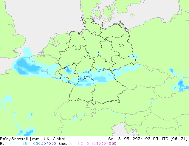 Rain/Snowfall UK-Global sab 18.05.2024 03 UTC