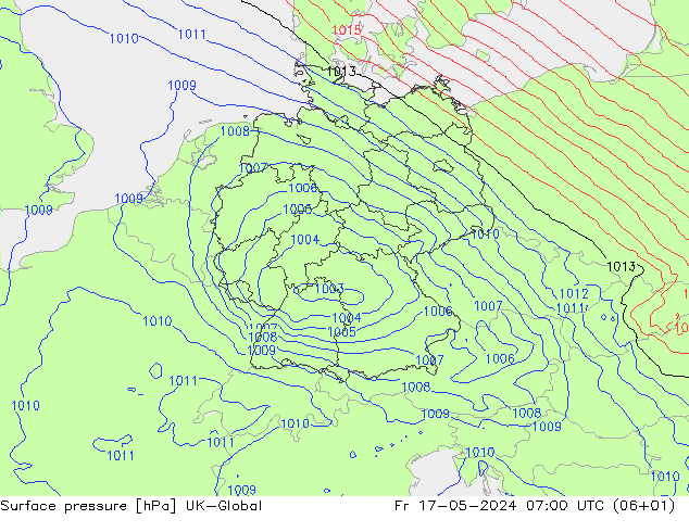 Presión superficial UK-Global vie 17.05.2024 07 UTC