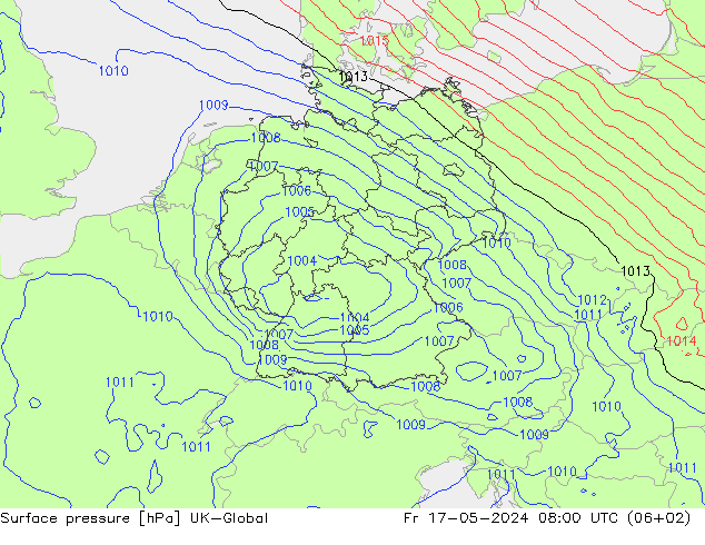 Presión superficial UK-Global vie 17.05.2024 08 UTC