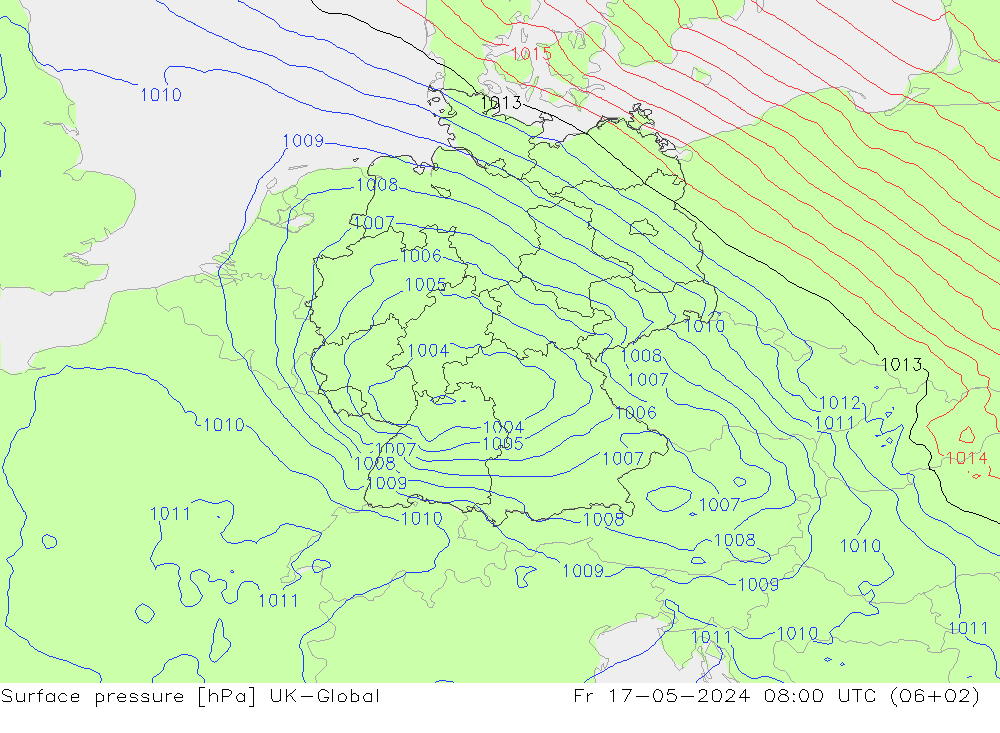 Surface pressure UK-Global Fr 17.05.2024 08 UTC