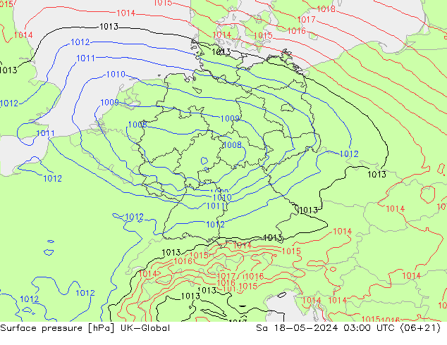 Atmosférický tlak UK-Global So 18.05.2024 03 UTC