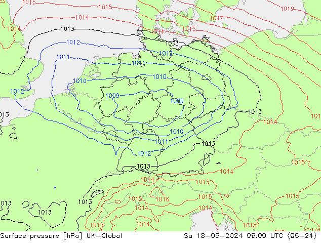 地面气压 UK-Global 星期六 18.05.2024 06 UTC