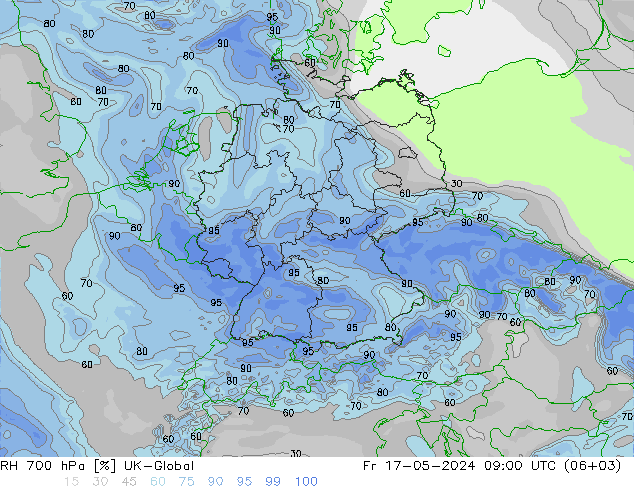 Humidité rel. 700 hPa UK-Global ven 17.05.2024 09 UTC