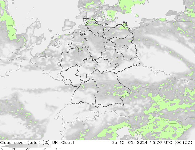 Cloud cover (total) UK-Global Sa 18.05.2024 15 UTC