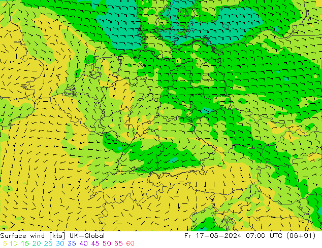 Surface wind UK-Global Fr 17.05.2024 07 UTC