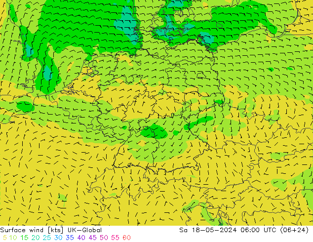 Vento 10 m UK-Global Sáb 18.05.2024 06 UTC