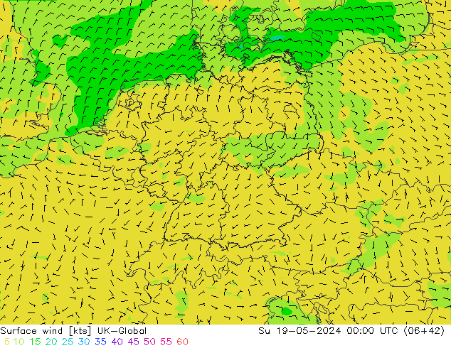 Surface wind UK-Global Su 19.05.2024 00 UTC