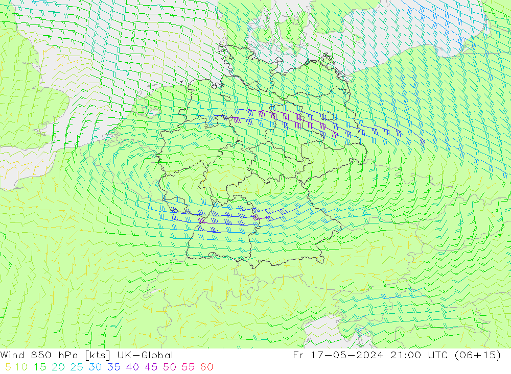 Wind 850 hPa UK-Global Fr 17.05.2024 21 UTC