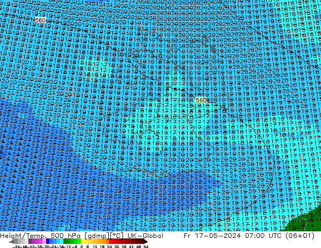 Height/Temp. 500 hPa UK-Global 星期五 17.05.2024 07 UTC