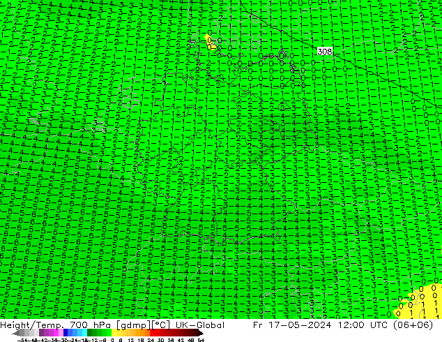 Height/Temp. 700 hPa UK-Global  17.05.2024 12 UTC