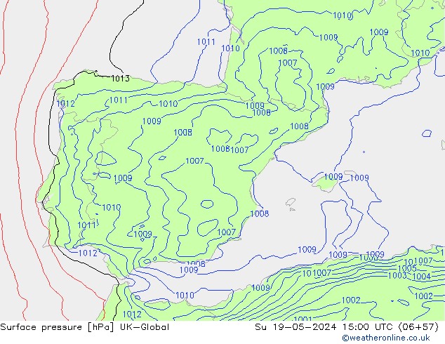 Atmosférický tlak UK-Global Ne 19.05.2024 15 UTC