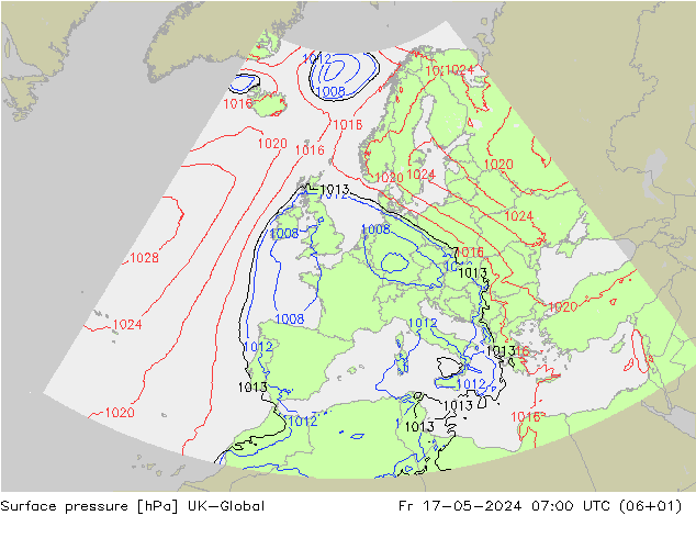 Presión superficial UK-Global vie 17.05.2024 07 UTC